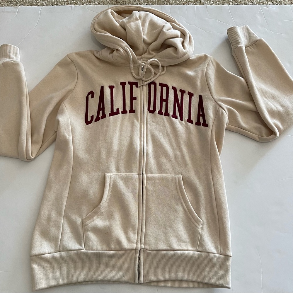 Reflex Beige California Cream Hoodie with Red Lettering